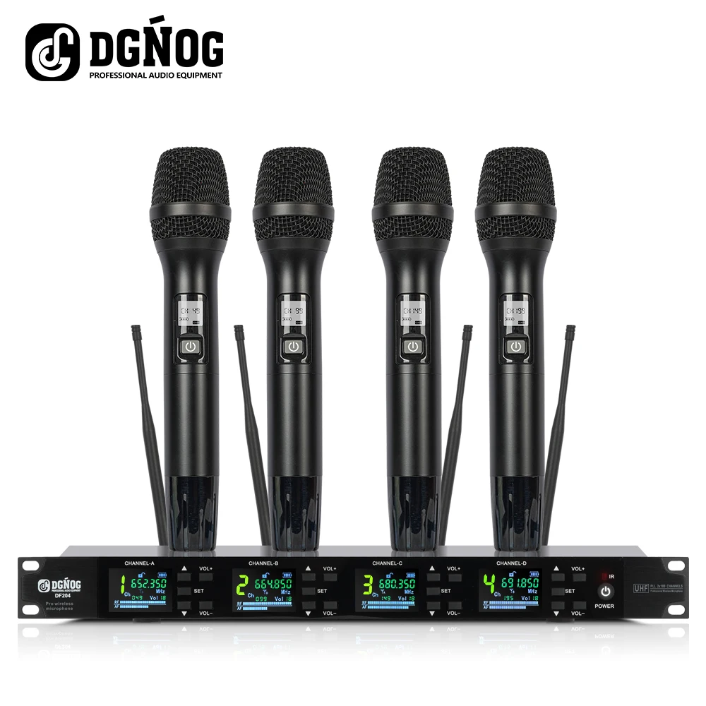 

DF204 Professional 4 channel Wireless Microphone System Stage Performances UHF Dynamic Handheld Mic for karaoke Studio KTV Party