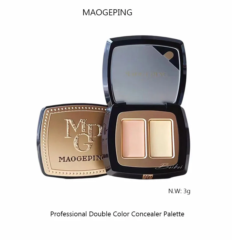 Maogeping Beauty Professional Double Color Concealer Palette High Coverage Moisturizing Concealer Makeup 3g