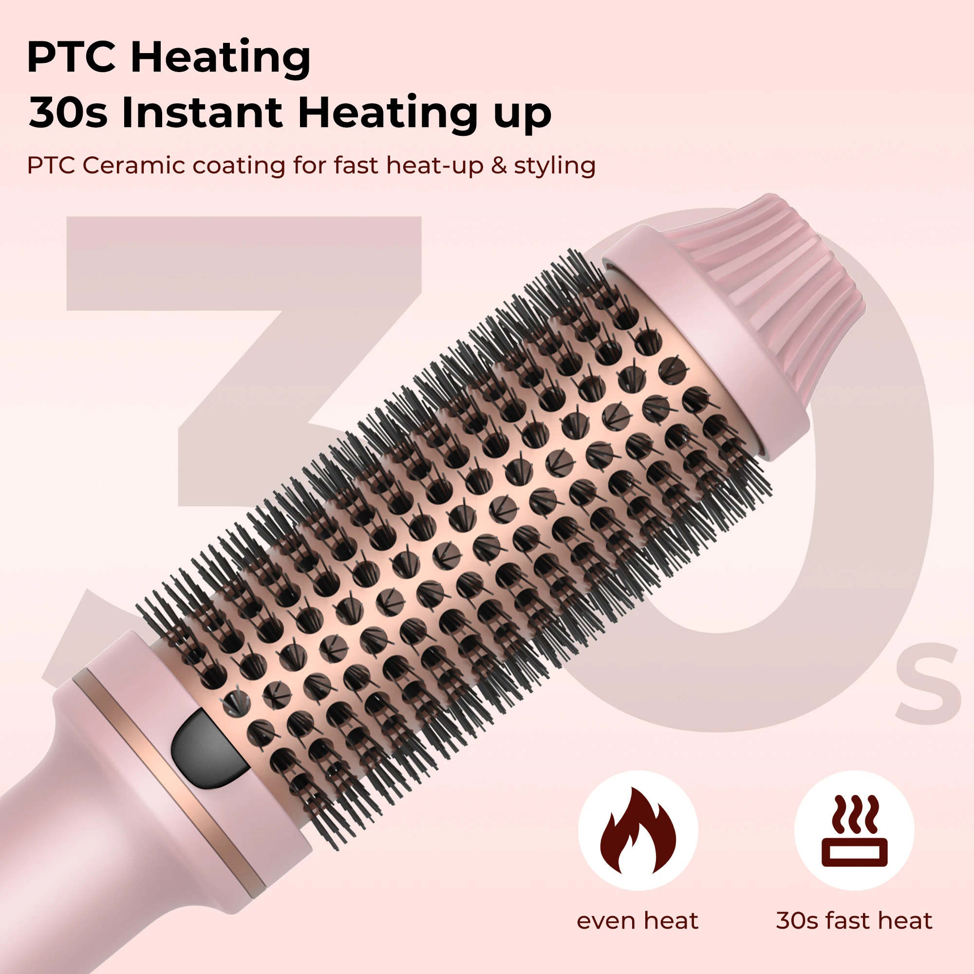 Curling Iron Brush PTC Heated Thermal Brush Ceramic Hair Curler Hot Brush Create Loose & Volume Curls Heating Hair Styling Brush 3