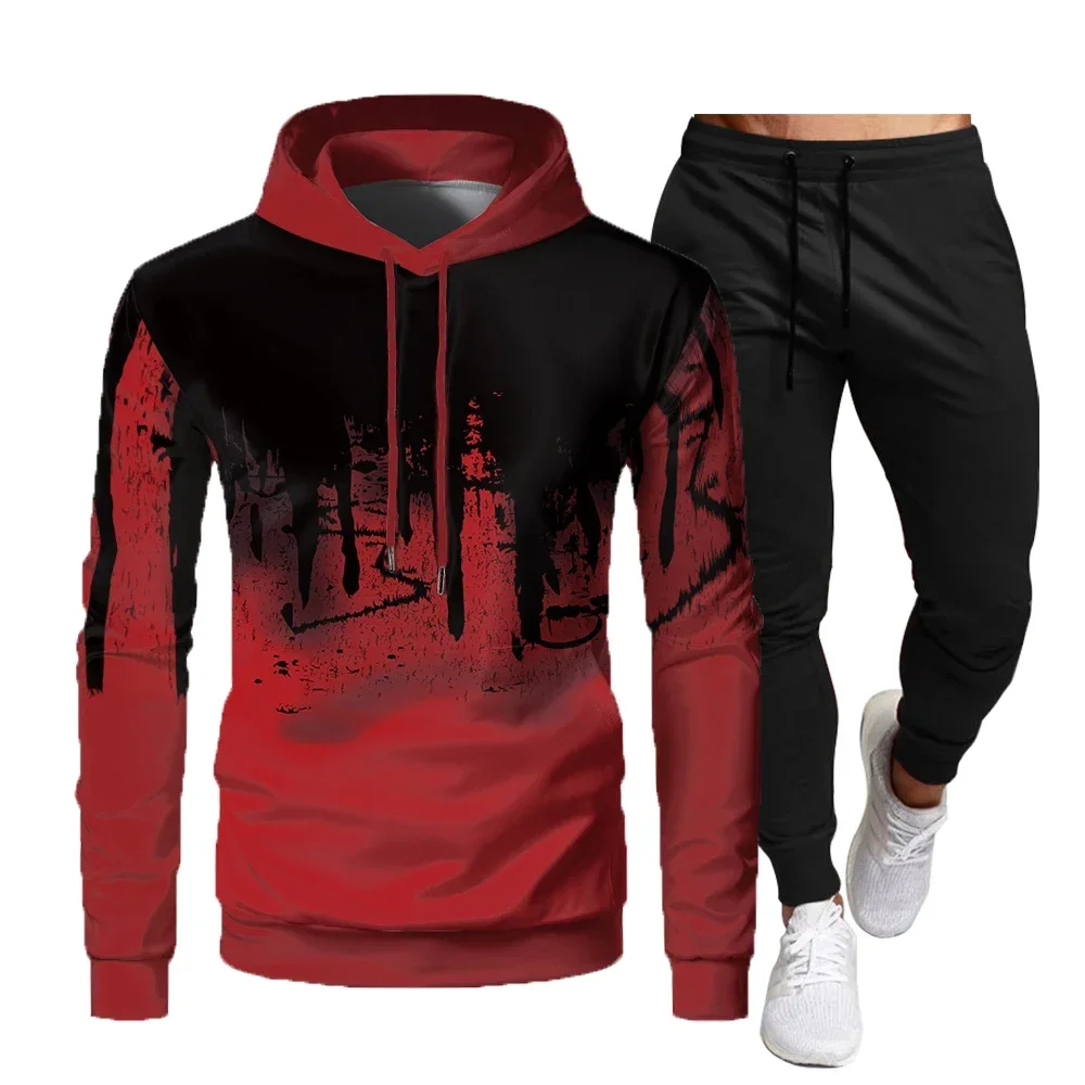 

NEW Men's Splash Ink Hoodie + Pants Sport Suit Autumn Winter Fleece Warm Sportswear Men's Outdoors Streetwear Jogging Suit