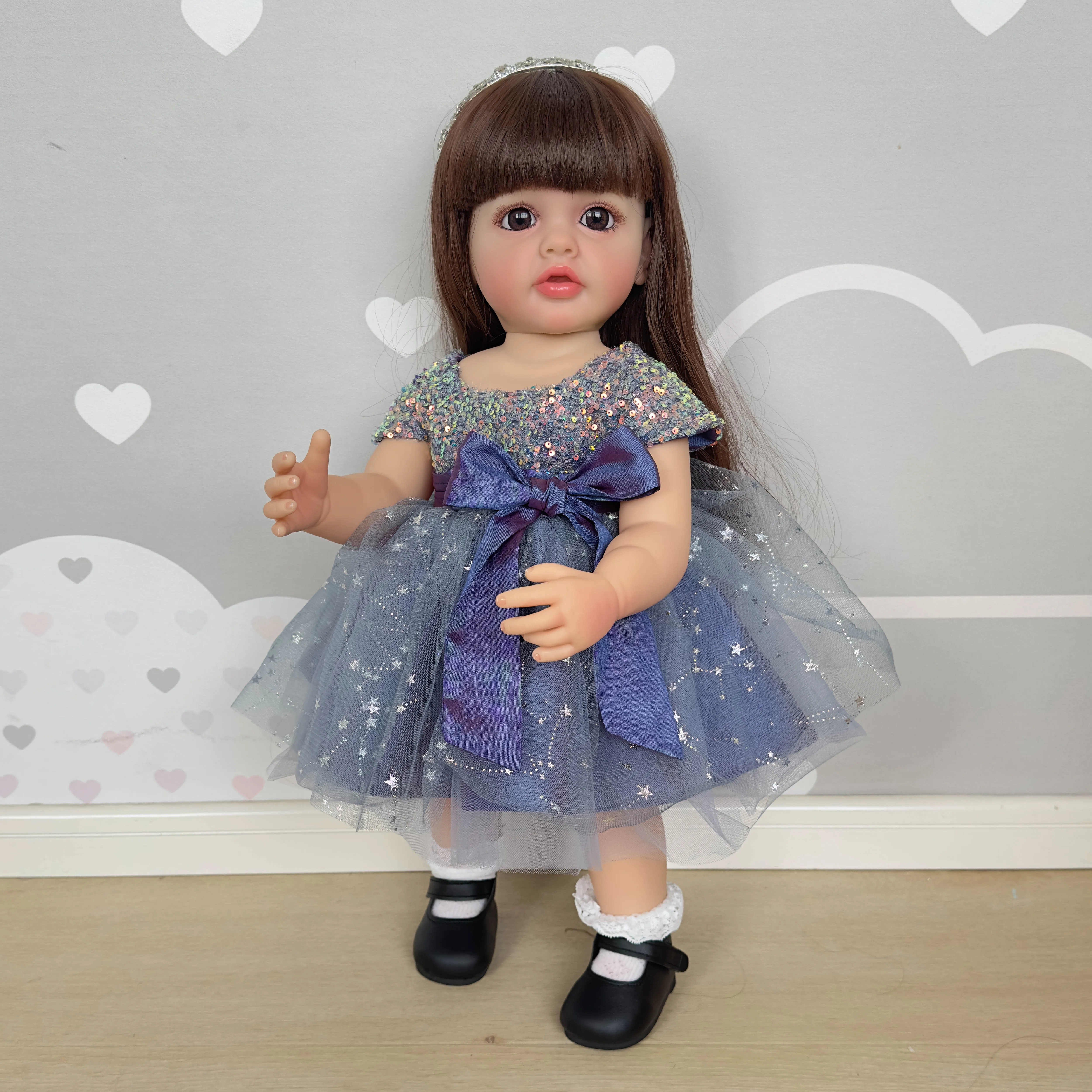 NPK 22inch Full Body Standing Toddler Girl Doll Reborn Princess Betty Long Hair in Dress Soft Cuddly Body Gifts for 4