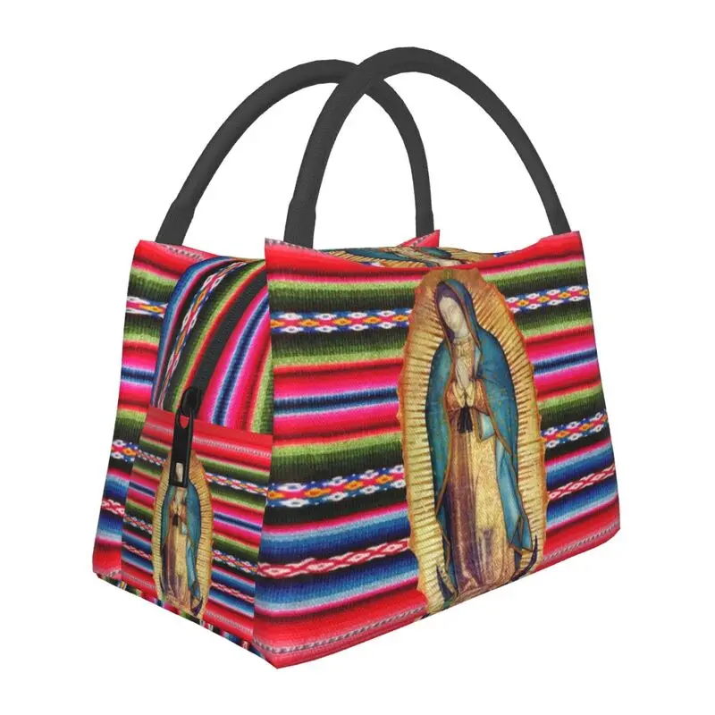 

Our Lady Of Guadalupe Virgen Maria Zarape Insulated Lunch Bag for School Office Virgin Mary Catholic Cooler Thermal Lunch Box