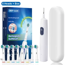 Rechargeable Rotary Electric Toothbrush with 8 Soft Brush Heads (White 8 Heads Box)