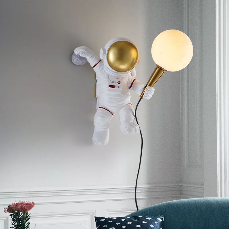 Modern Table Lamp Astronaut Wall Sconce Desk Lighting Fixture Children Room Bedroom Decor 3D Moon Spaceman Desktop Night Light 6