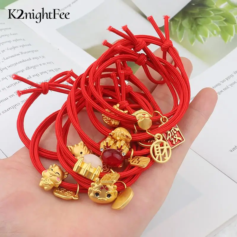 Braccialetto In Corda Per Capelli Con Drago Zodiacale In Stile Cinese 2024 Dragon Year Lucky Hair Bands Bracciale In Corda Rossa Natale Regalo Vicino 