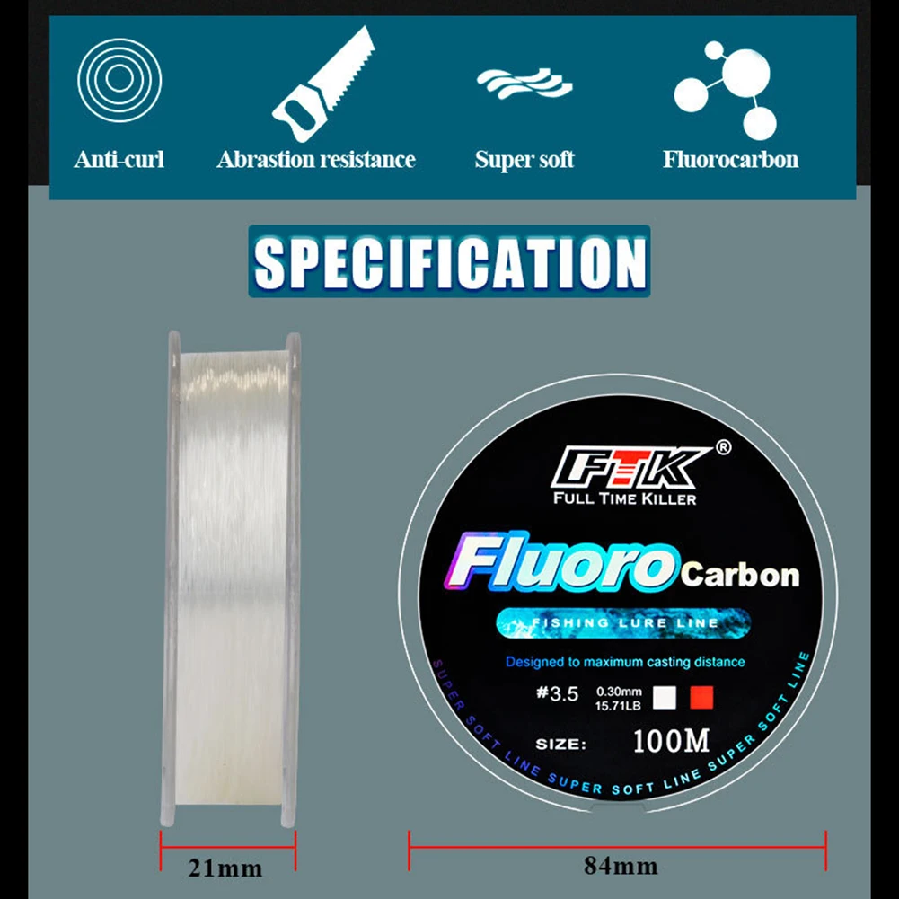100M Angelschnur Nylonschnur Fluorkohlenstoff-Angelköderschnur 4,13-34,32LB Carbon Fiber Leader Soft Line – Detail 3