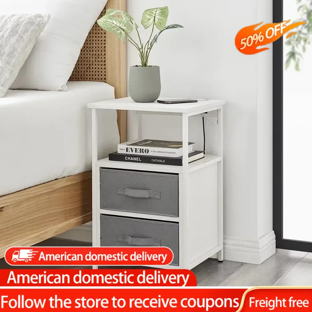 

2-Drawers Nightstand With USB Bedroom WhiteFreight Free Bedside Table Bedside Tables for the Bedroom Furniture Home