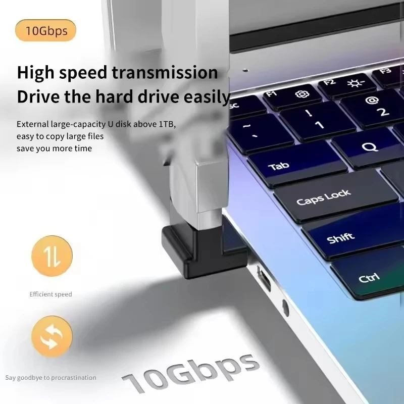 USB 3.0 Right Angle Male to Female Extension Adapter - 90 Degree Upward Elbow Connector, 10Gbps Data Transfer