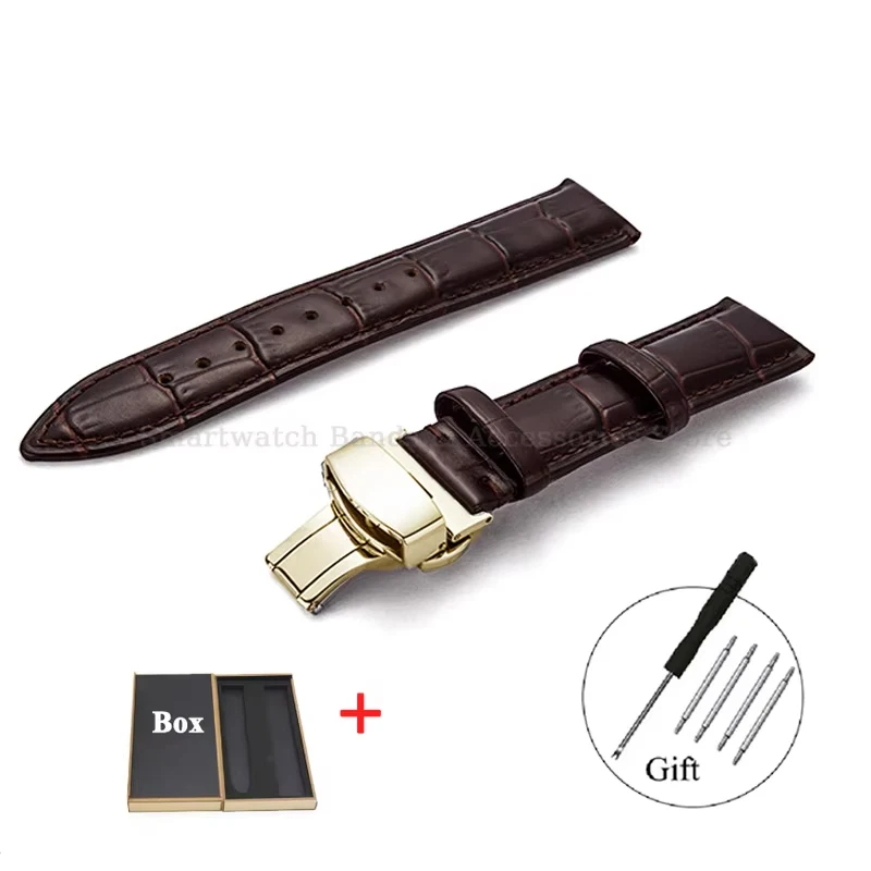 Luxurious Leather Watch Strap with Universal Metal Butterfly Clasp - Multiple Size Options Available
