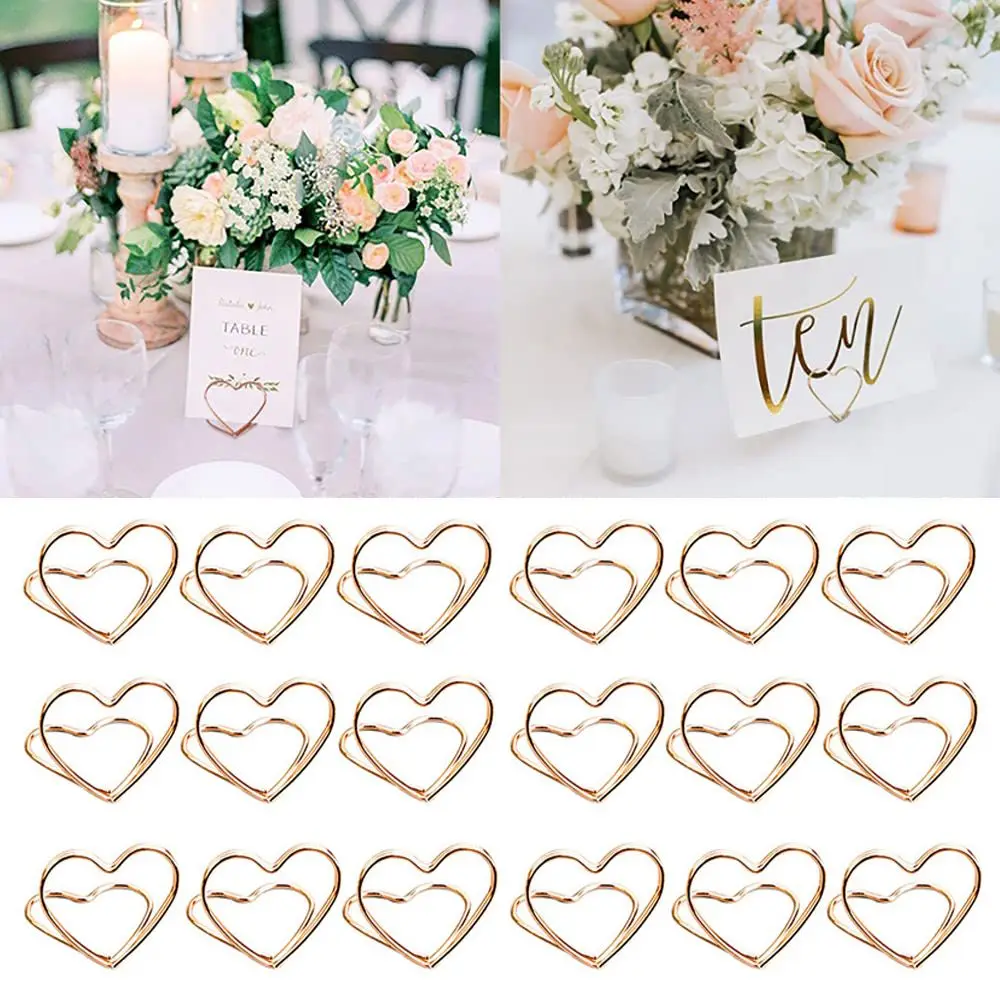 

Romantic Desktop Decoration Heart Shape Wedding Supplies Paper Clamp Clamps Stand Place Card Table Numbers Holder Photos Clips