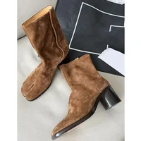 2024 Autumn Winter Soft Leather Split toe Tabi Women Ankle Boots Fashion Thick High heels Chunky Shoes Ins Style Short Booties - Image 4