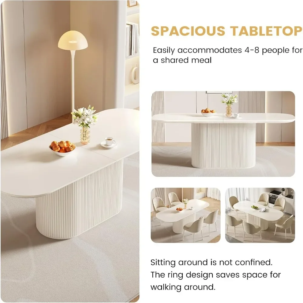 86.61" Oval Dining Table, Modern Kitchen Table for 8 People, Indoor Rectangular Dining Room Table for Kitchen, Bar, Living Room, 4