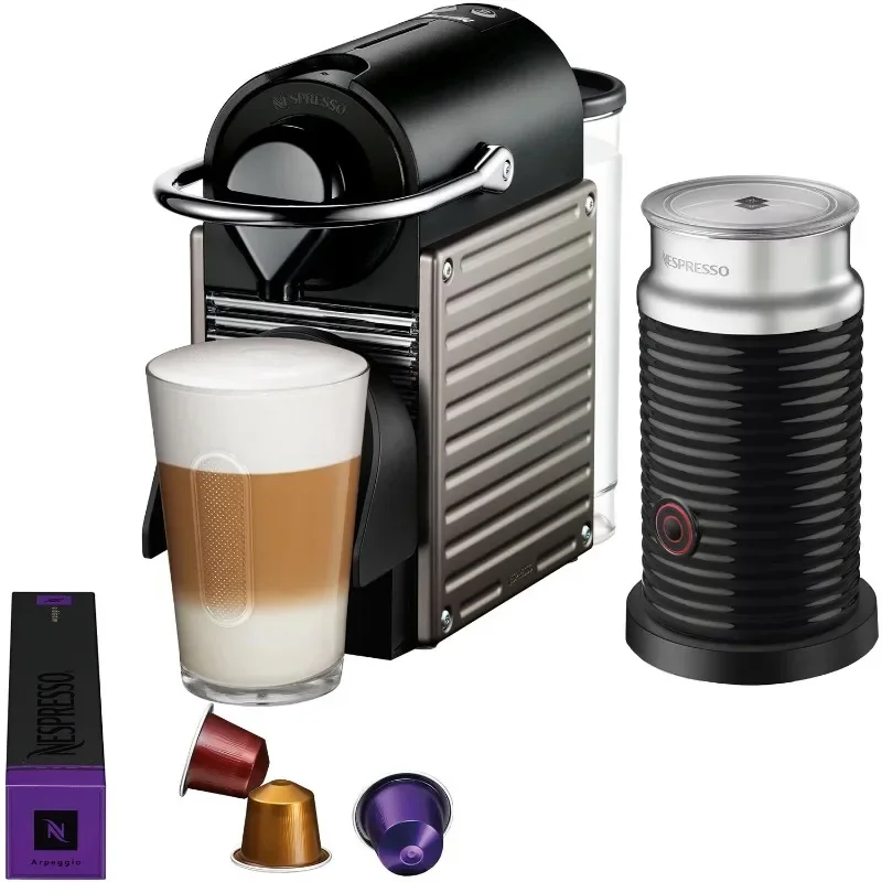 

HAOYUNMA Single-Serve Espresso Machine in Electric Titanium and Aeroccino Milk Frother in Black