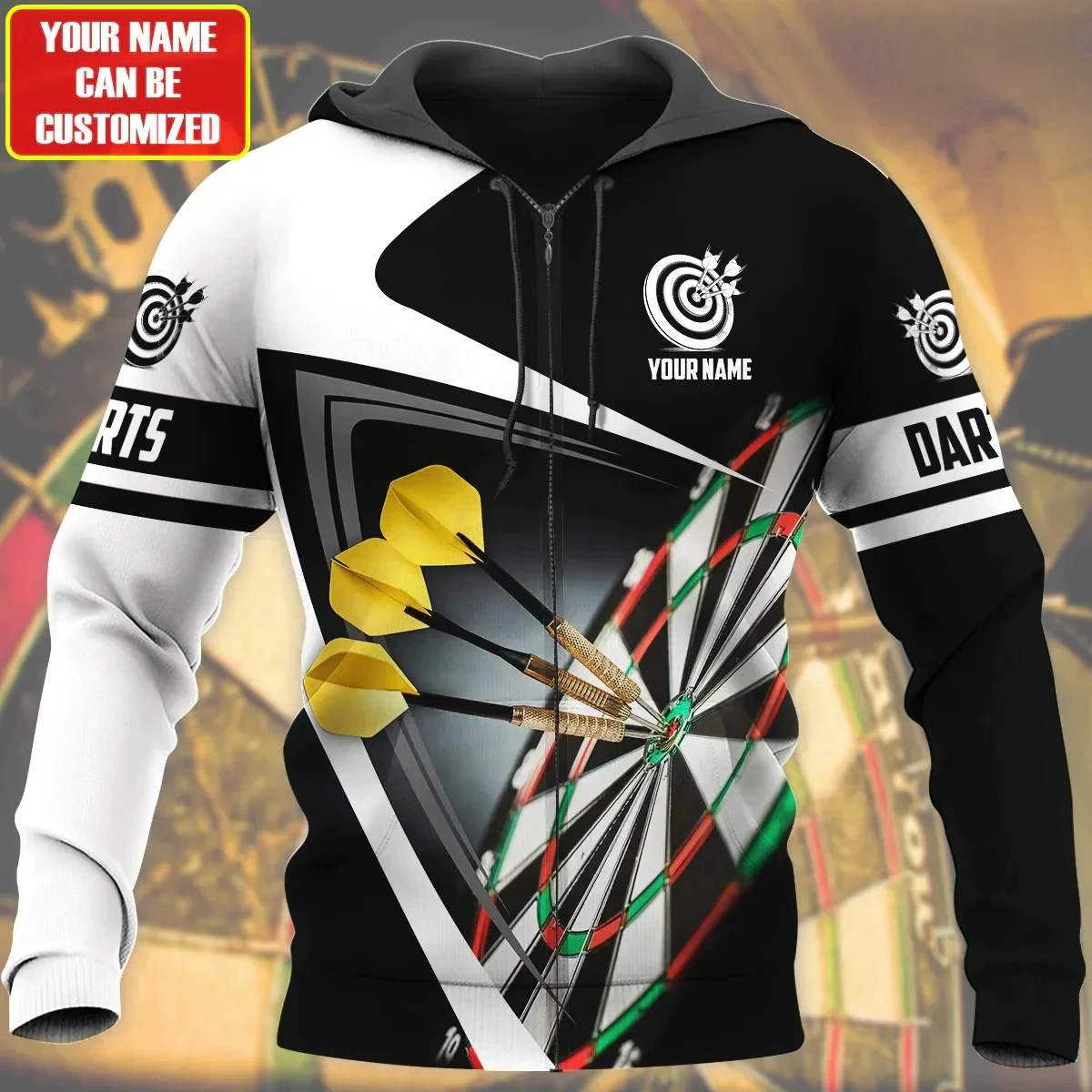 thumbnail image 1 of Sudadera con capucha y cremallera con estampado de dardos en 3D y juego de bar, tendencia de hip hop, ropa de otoño de talla grande, 1 of 4