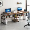 Tribesigns Two Person Desk with Bookshelf, 78.7 Computer Office Double Desk for Two Person, Rustic Writing Desk Workstation 1