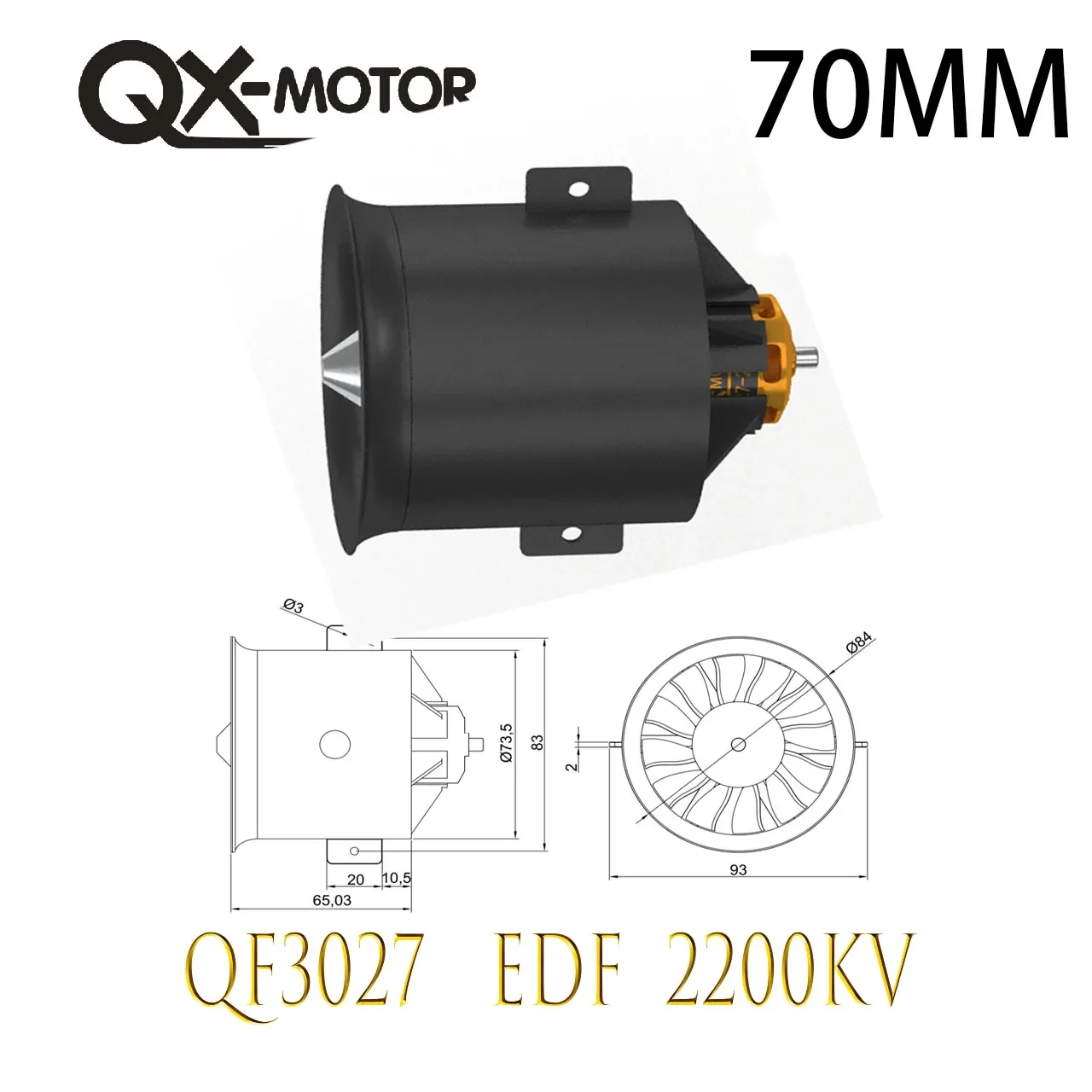 

QX-Motor 70mm EDF 12 Blades Ducted Fan QF3027 -2200kv CW CCW Brushless Motor for Remote Control Toy Parts