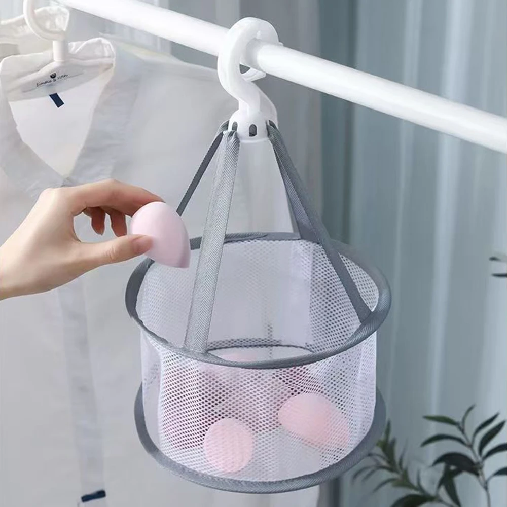 원형 메쉬 걸이식 건조 바구니, 접이식 메쉬 건조기, 메이크업 스펀지, 브라, 양말용, 공간 절약형 걸이식 세탁물 정리함