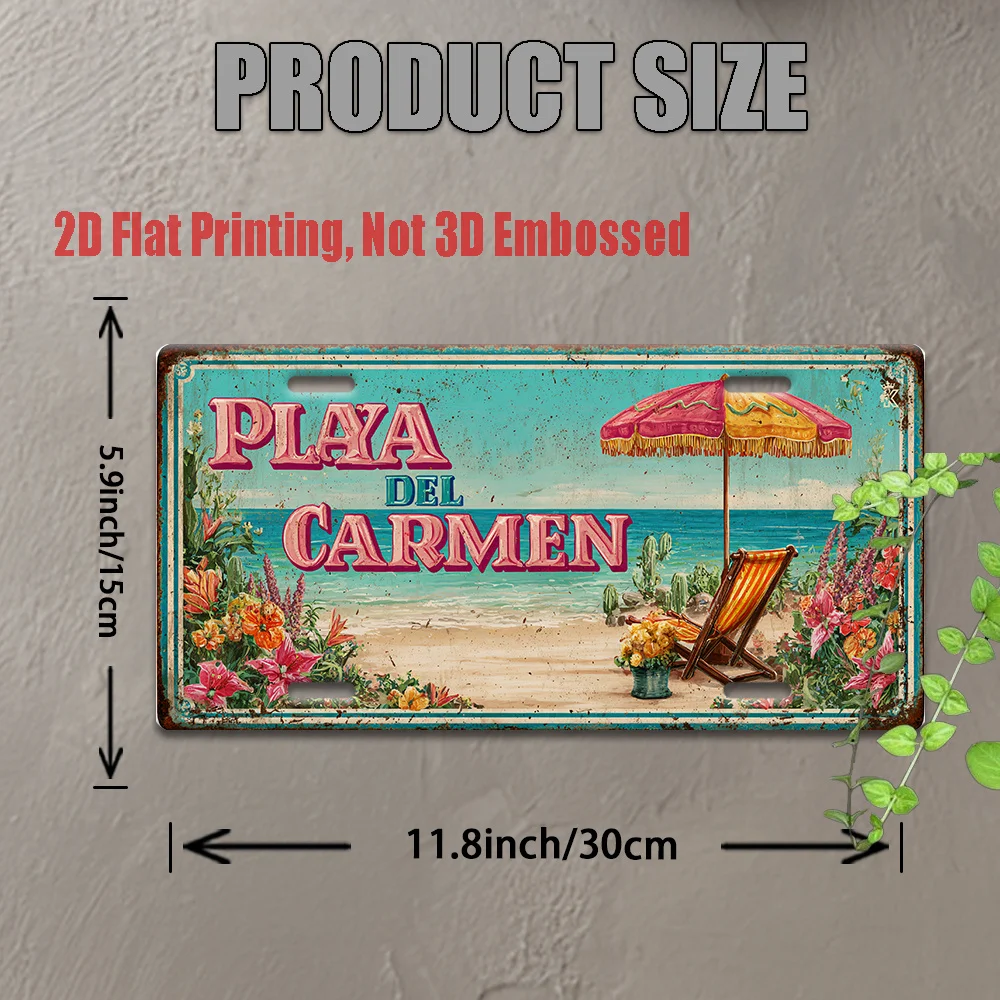 2D 플랫, 1개, 빈티지 금속 사인, 장, 야외 벽 예술(11.8인치 * 5.9인치), PLAYA DEL CARMEN 알루미늄 사인 포함