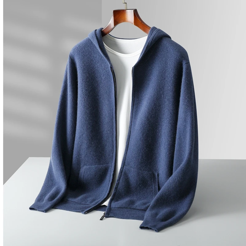 Autumn/Winter Men's 100% Merino Wool Open Cardigan Heavyweight Zipper Knitted Sweater Men's Woolen Coat Men's 4