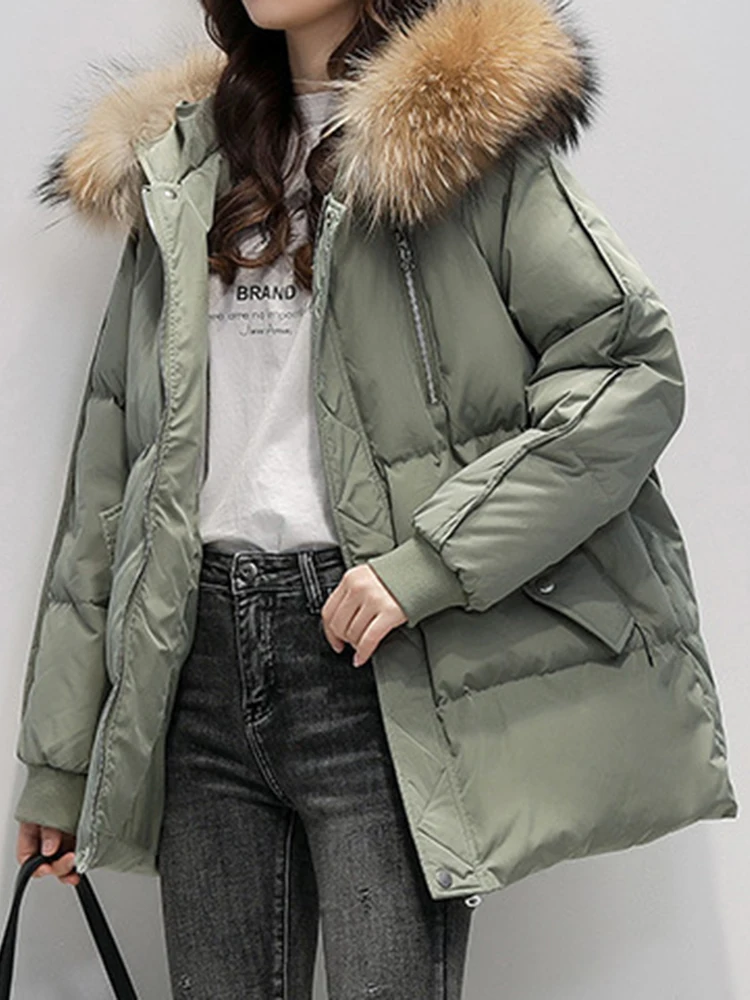

Winter Down Jacket Women Oversized Hooded Parkas Solid Casual Thicken Jackets Korean Long Sleeved Paded Coat Casaco Feminino