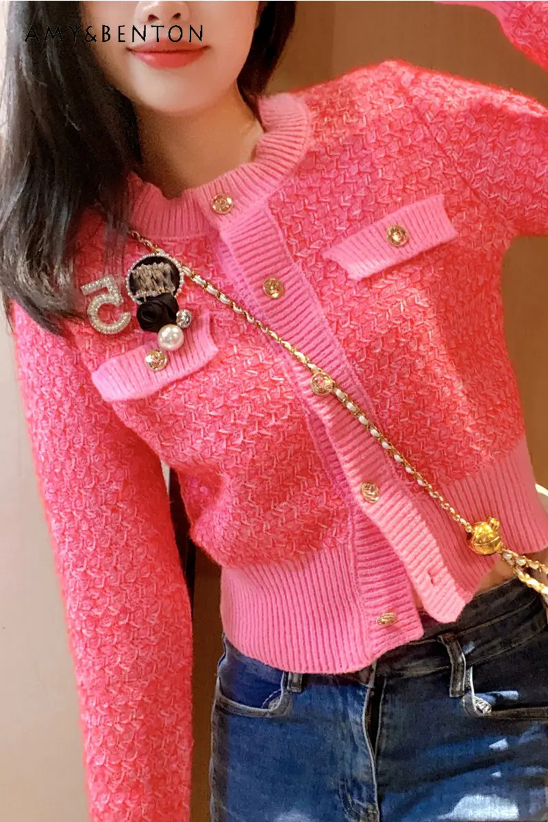 

All-matching Short Coat Winter New Socialite Slim Fit Long-Sleeved Knitted Cardigan Women's Autumn Outer Wear Sweater
