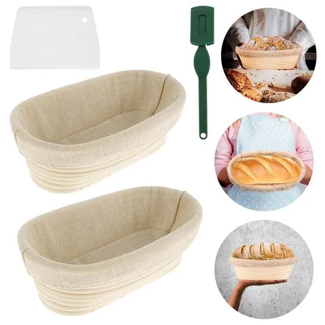 Cestini Per Lievitazione Pane In Polpa Di Canna - 6 Pezzi Ovali Con Coperchio Per Panificazione - Foto 4