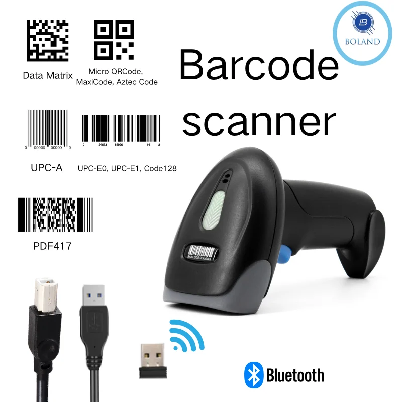 1D/2D Barcode Reader USB Wired/Wireless 2.4G Bluetooth Handheld Bar Code QR Code Scanner CMOS Image High-speed Decoding U20 barcode scanner
