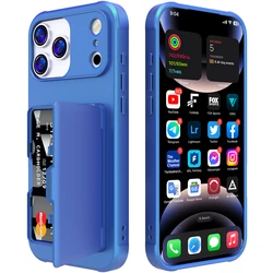 Dual Layer Flip Card Bag Mirror Case with Hidden Wallet Slot and Heavy Duty Protection - iPhone 16 (Blue)