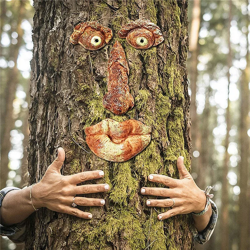 Funny Old Man Tree Face Hugger Garden Art Outdoor Tree Amusing Old Man Face Sculpture Whimsical Garden Decoration