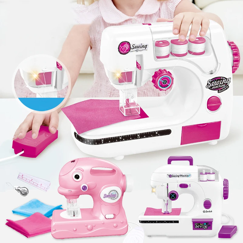 Children's USB Plug Electric Play House Sewing Machine Girl DIY Handmade Tailor Small Household Appliance Set Toys