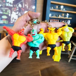 TAKARA TOMY Pokemon Anime Characters Cute Keychain Funny Fashion Bodybuilding Muscle Pikachu Keychain Creative Car Keychain Toy