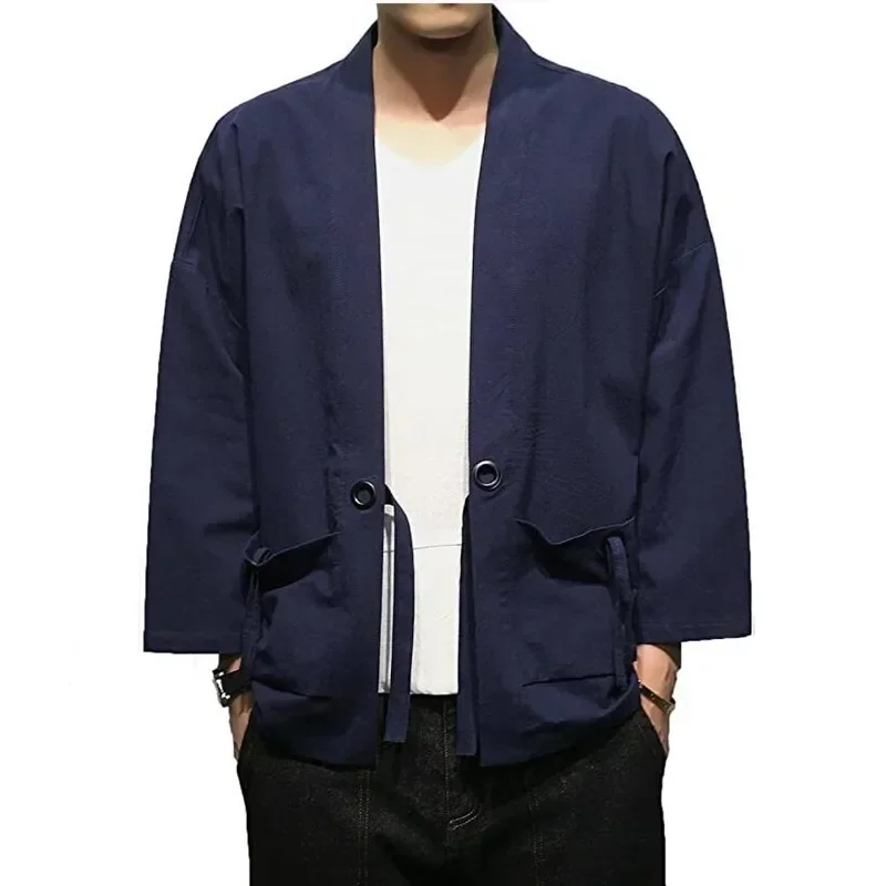 Japanese Kimono Japanese Kimono Cardigan Japanese Kimono Shirt Summer Men Cotton Blends Linen Open Front Cardigan Embroidery Kimono Jackets
