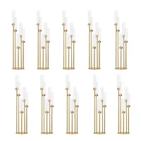 10PCS Gold Floor Candelabra,5 Arm Candle Holder Tall Floor Candle Holder with Acrylic Lampshade for Wedding Table Birthday Party