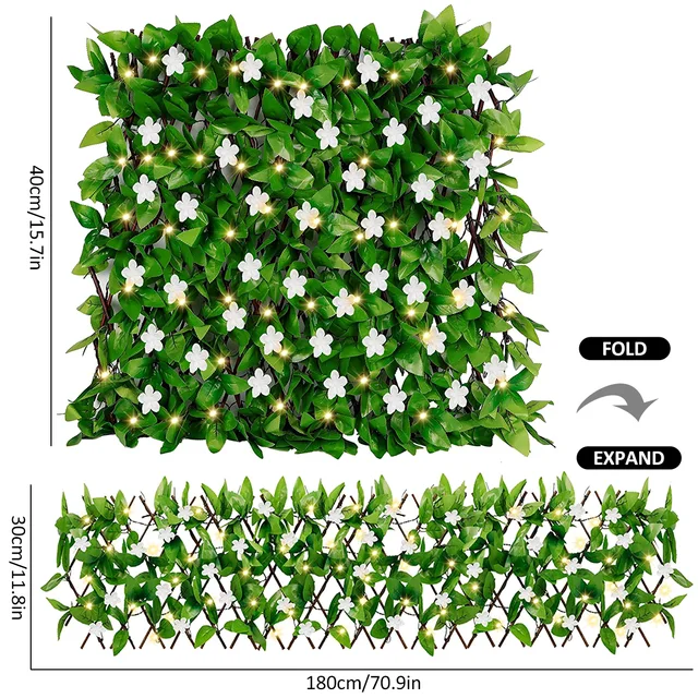 Bővíthető Kerítés Adatvédelmi Képernyő 30X180Cm Mesterséges Panel 8 Módban Napenergia Lámpák Faux Borostyán Hedge Virágkerítés Beltéri - Image 4