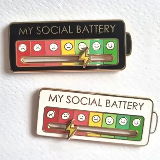 Mood Expression Pins for Women Men My Social Battery Brooches on Clothes Funny Alloy Badge Gifts