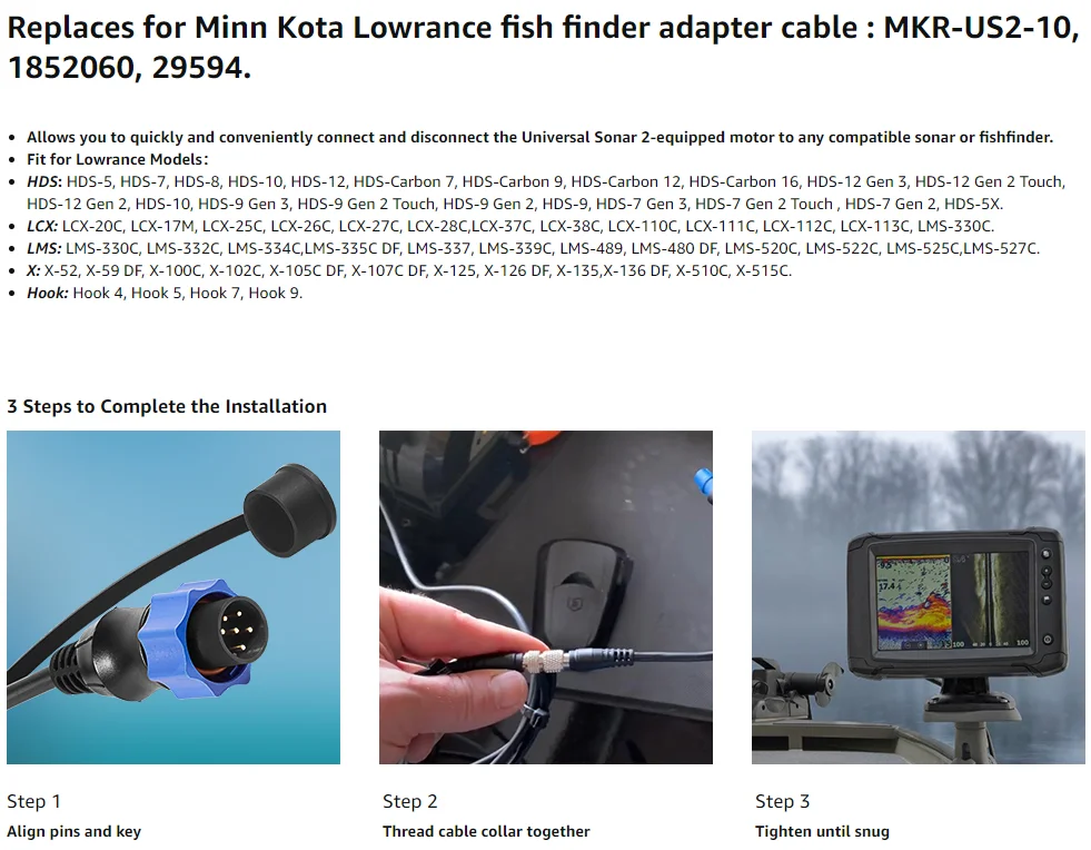 MKR-US2-10 Universal Sonar 2 Adaptor Cable Fit for Lowrance Fish