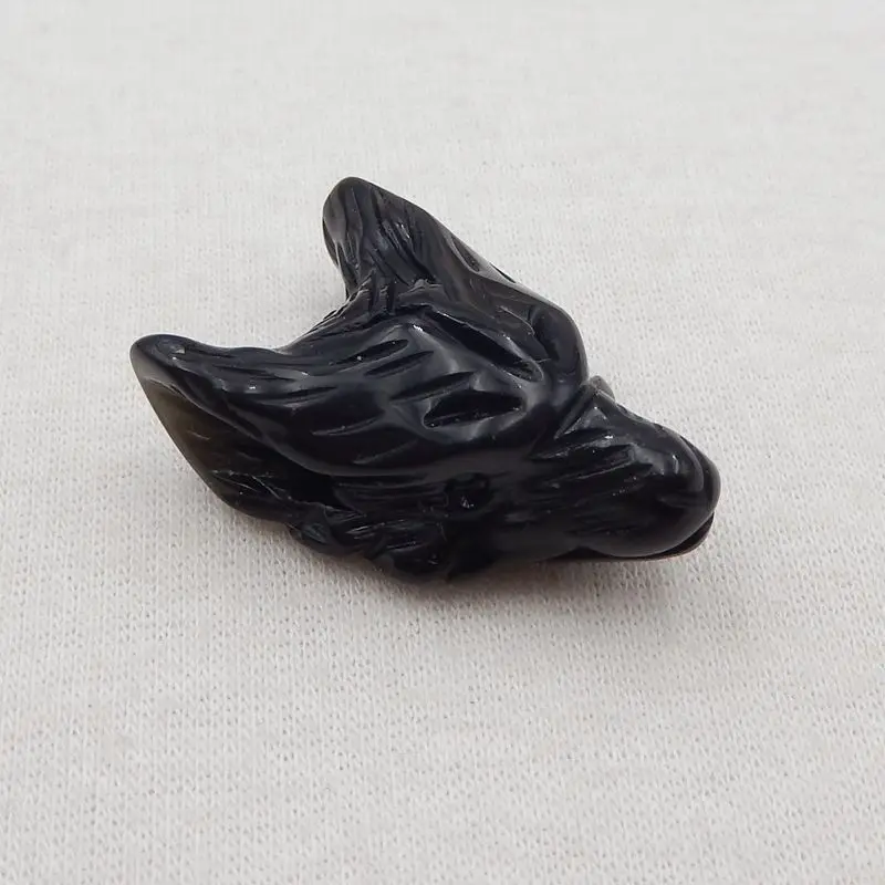 Natural Stone Obsidian Handmade Animal Wolf Head Fashion Pendant Bead 30x19x13mm 7g Fashion Jewelry Necklace Accessories