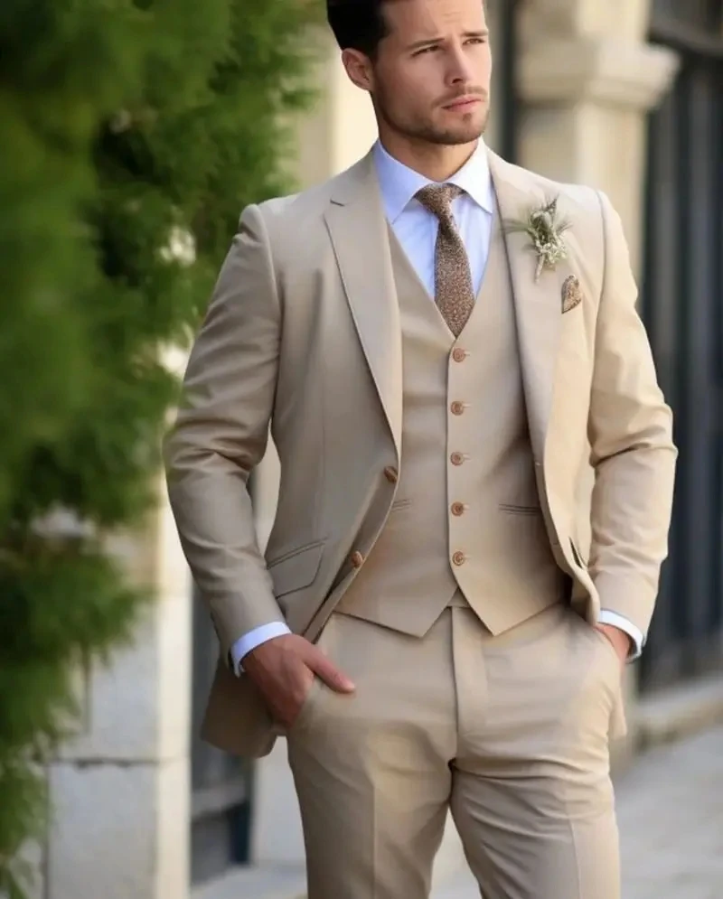 Groom Tuxedo - Wedding Tuxedo - Vested Suit - Uniqe Tux - Champaign - Tan Suit