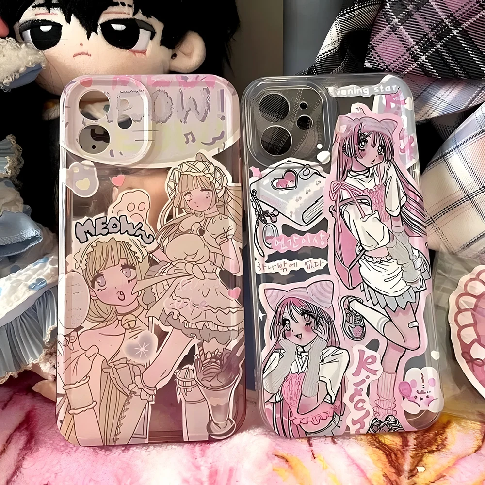 Kawaii Pink Anime Girl Comic Phone Case - Stylish & Cute Design