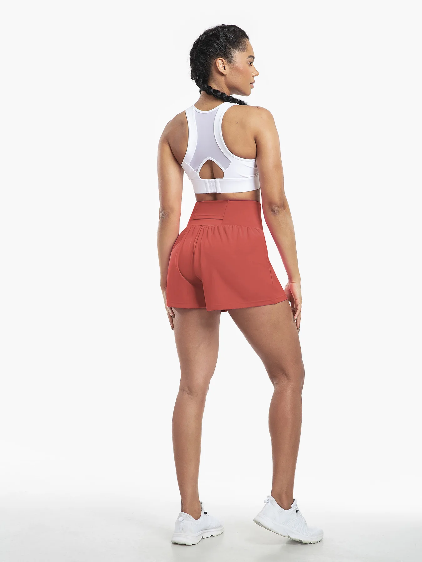 High Waisted 2-in-1 Yoga Shorts With Back And Side Pockets