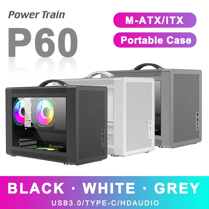Power Train P60 M-ATX Portable Computer Case ITX Motherboard ATX/SFX Power Supply Support U3 Type-C Desktop MINI Small Chassis Pc Case Computer Chassis Frame Mini Itx Desktop Case Pc Chassis