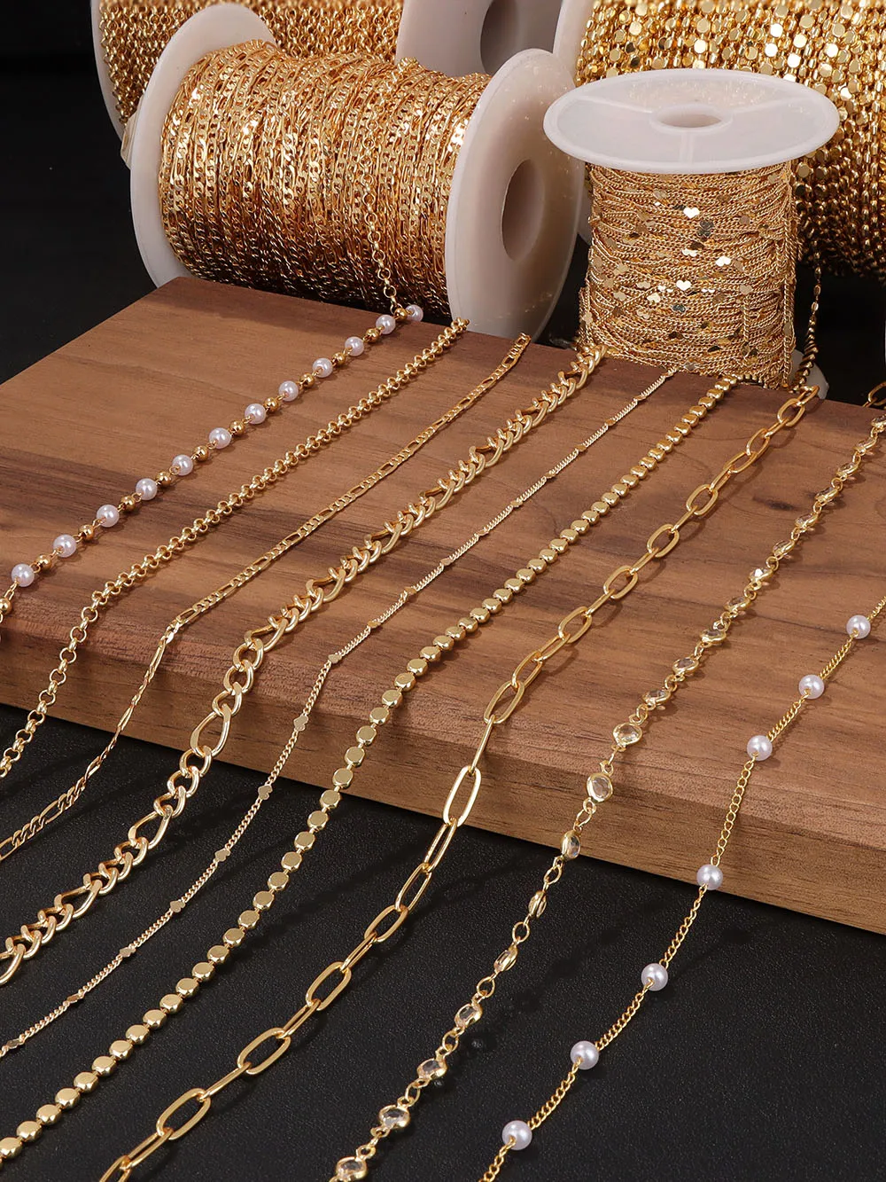 주얼리 제작 목걸이용 진짜 18K 골드 체인, 18K 골드 도금 체인, 50cm, 100cm 링크 체인, O형 뱀, 하트, DIY 