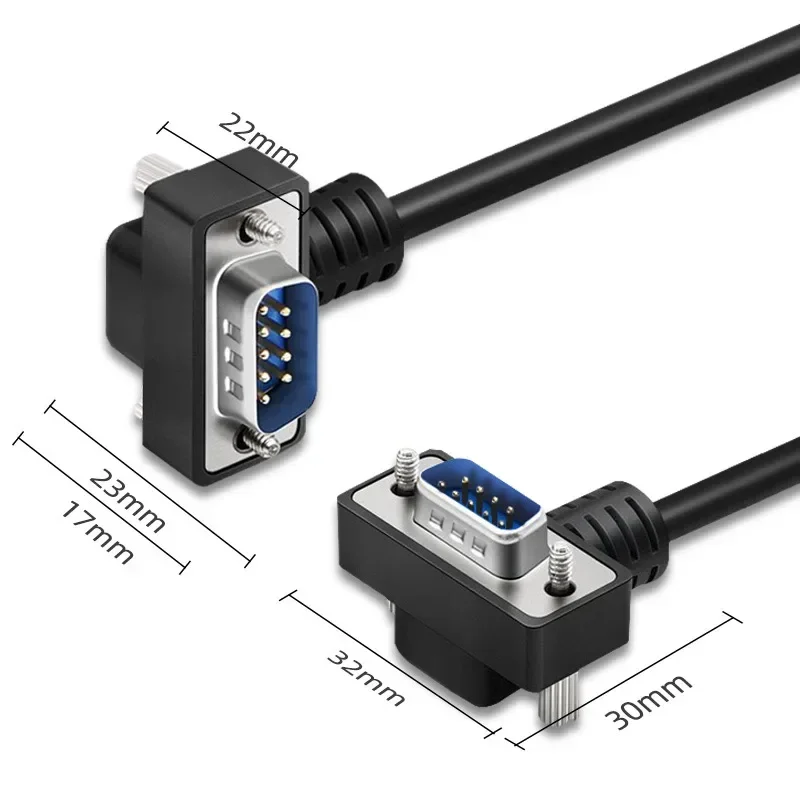금도금 엘보 DB9 데이터 케이블, Eblow 270/90 도 Com RS232 직렬 포트 연결 라인, 9 핀 수-암 익스텐션 코드