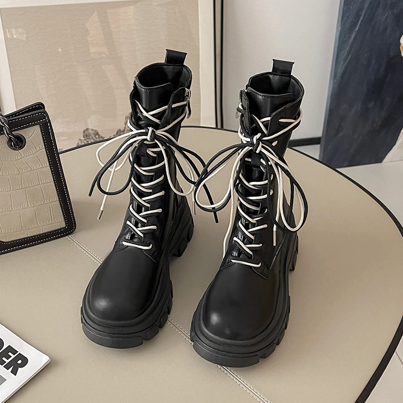 2023 New Fashion Scarpe Da Donna Pink Platform Botines New Rock Punk Stivali Da Motociclista Da Donna Lace Up Wedge Botas Plataforma Mujer