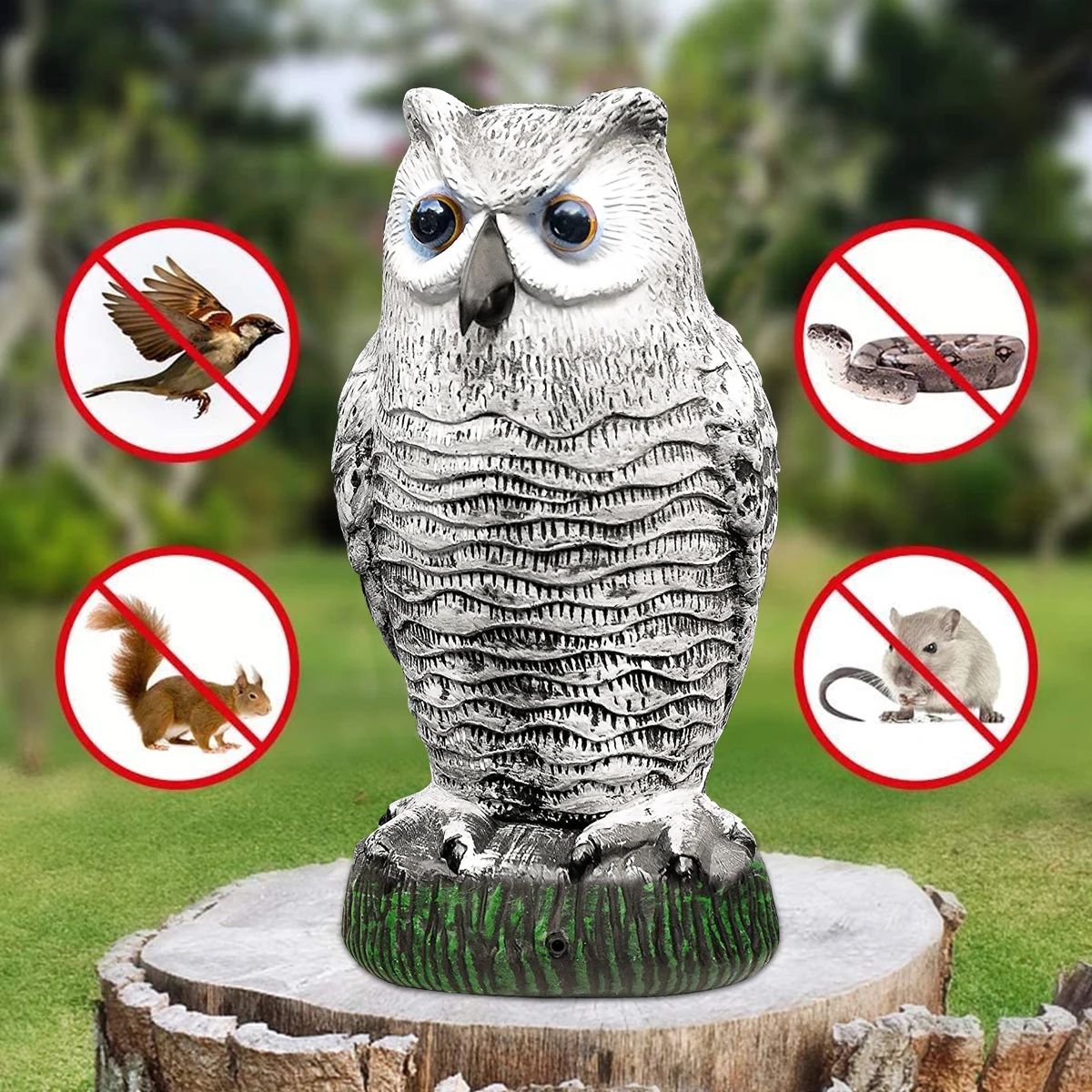Plastic White Owl Decoy with Flashing Eyes for Garden Bird Control