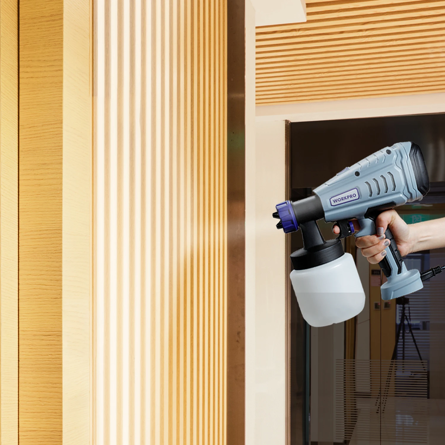 Power Tools Accessories WORKPRO 550W 220V HVLP Paint Spray Gun 800ML Electric Paint Sprayer with 2 Nozzle for Home Use Beginner