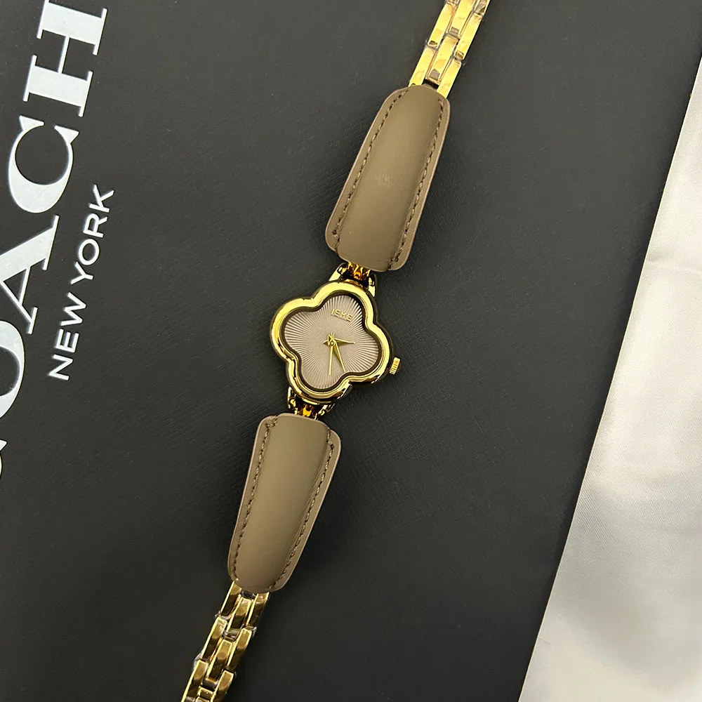 Reloj de Cuarzo para Mujer, Esfera Dorada y Plateada, Acero Inoxidable, Reloj de Pulsera para Dama, Estilo Sencillo
