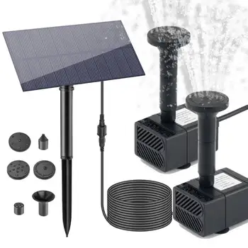 5W 5V Solar Fountain for Bird Bath Solar Water Fountain Pump With 6 Nozzles & 3M Water Cable 180L/h for Pond, Fish Tank, Garden