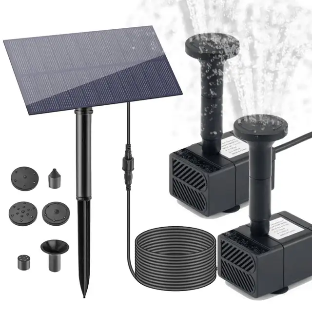5W 5V Solar Fountain for Bird Bath Solar Water Fountain Pump With 6 Nozzles & 3M Water Cable 180L/h for Pond, Fish Tank, Garden