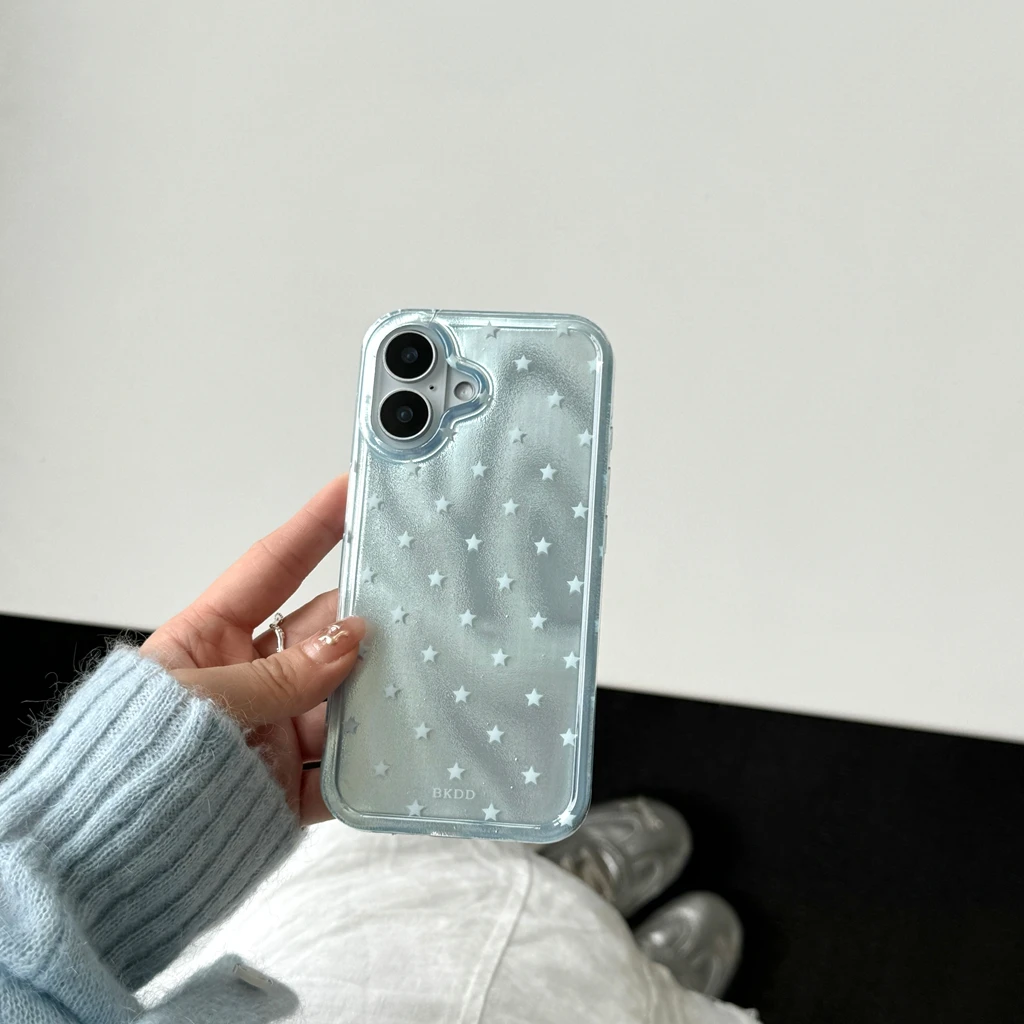 Korean Style Translucent Light Blue Star Shockproof Phone Case